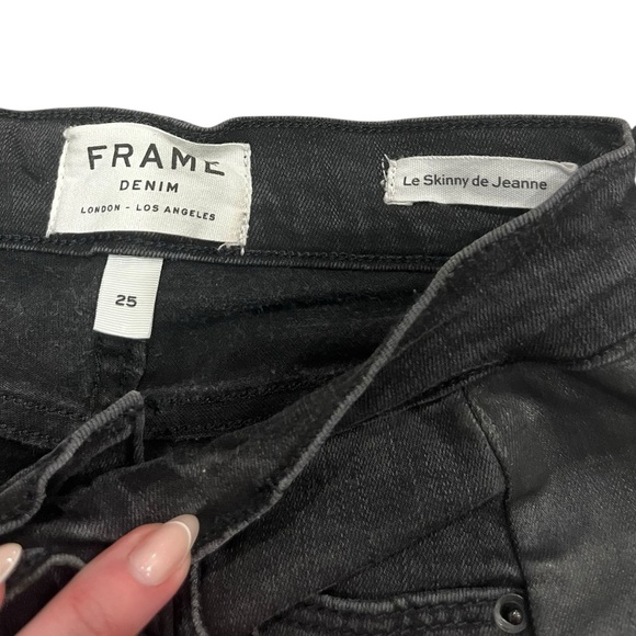 FRAME Le Skinny de Jeanne Tuxedo Stripe Jeans Dunlop Coated Tux Size 25 - Picture 4 of 5